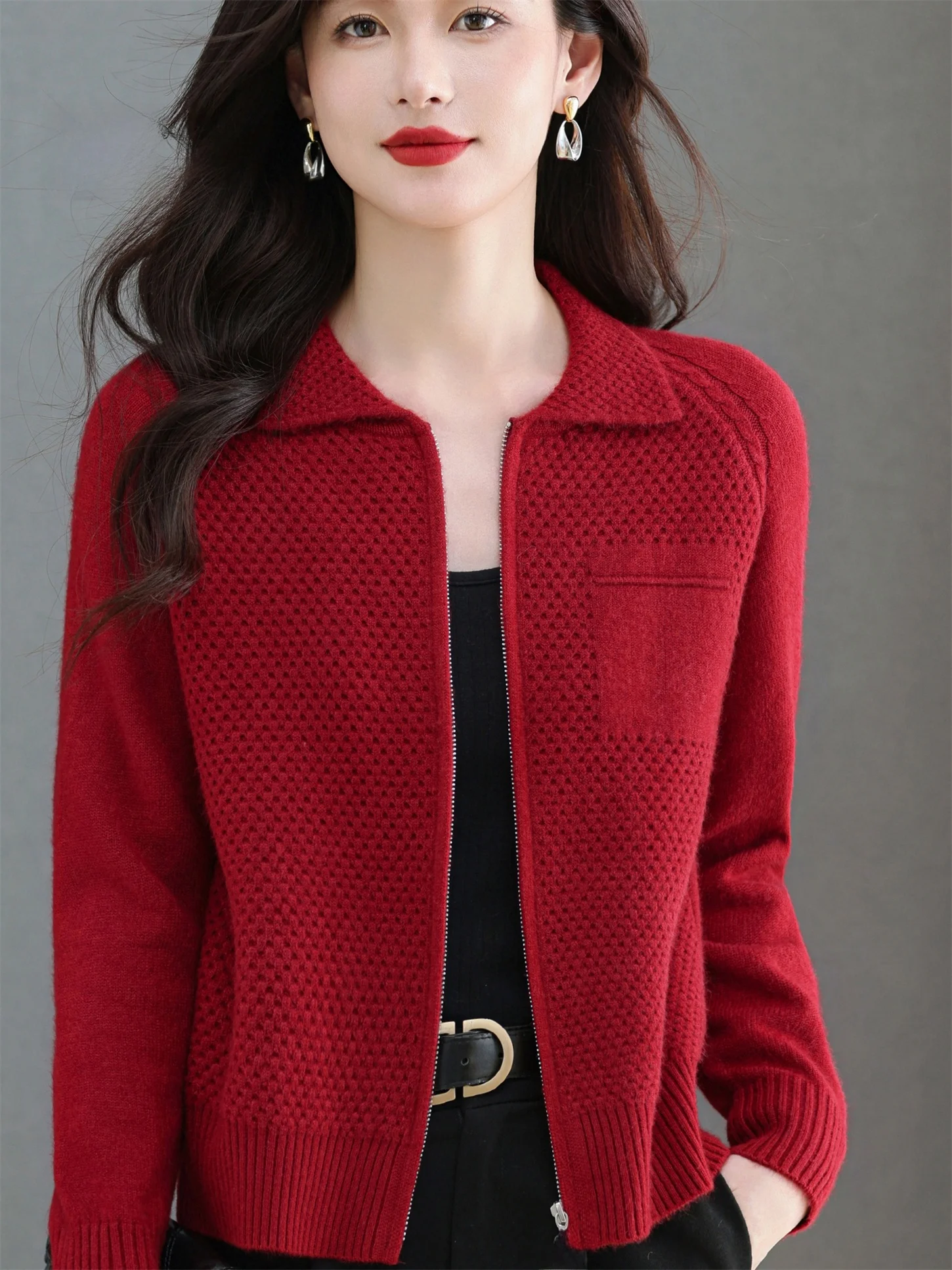 

Модный вязаный кардиган свободного кроя с отложным воротником для женщин среднего возраста, весна-осень, новый, дышащий, тонкий, легкий