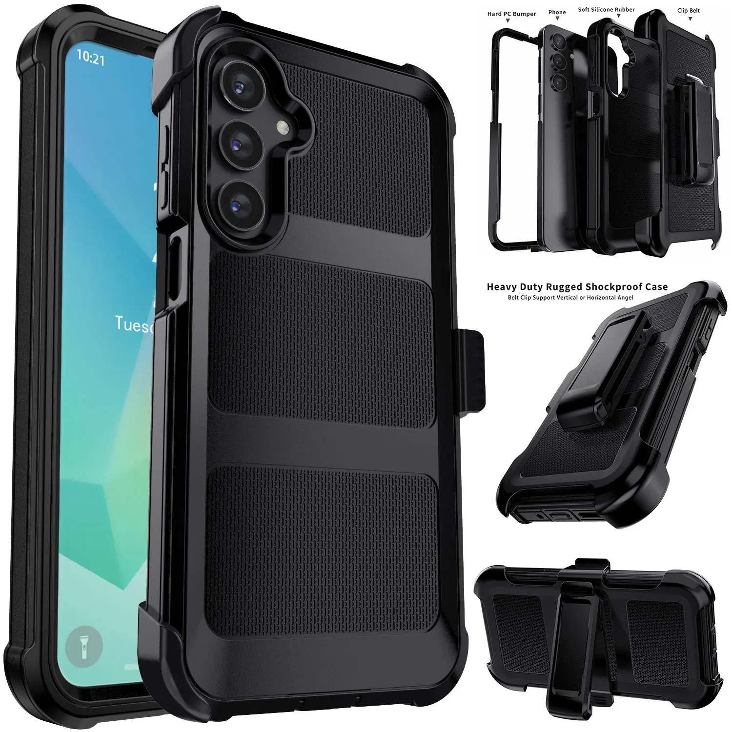 

For Samsung For Galaxy A06/A16/A26/A36/A56/A17/A07 Rugged Bumper Case Shockproof Heavy Duty With Belt Clip Holster Stand Holder