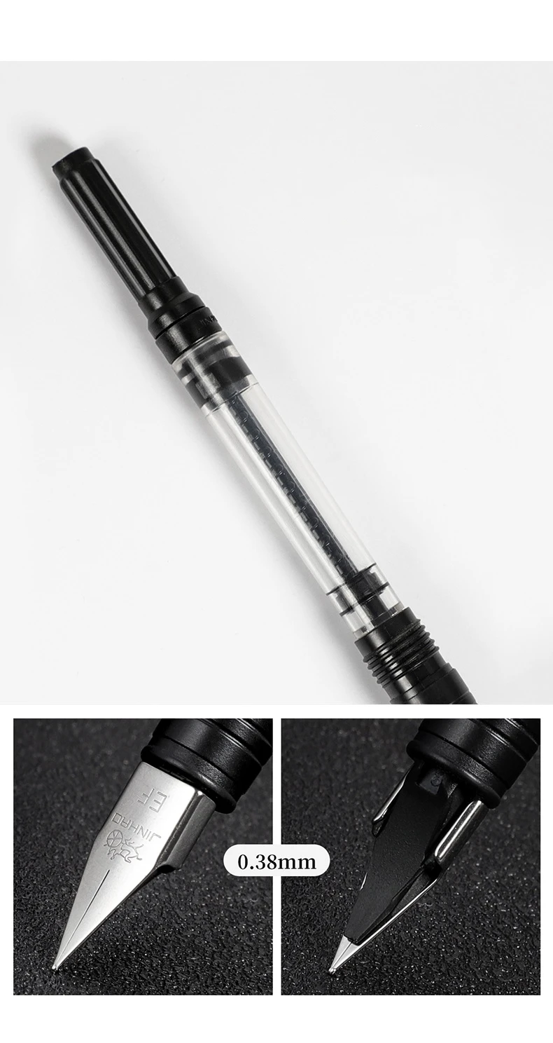 Jinhao 65 Füllfederhalter, mattschwarz, komplett aus Stahl, mit extra feiner Spitze, Tintenstifte zum Schreiben von Kalligraphie F7108 – Detail 6