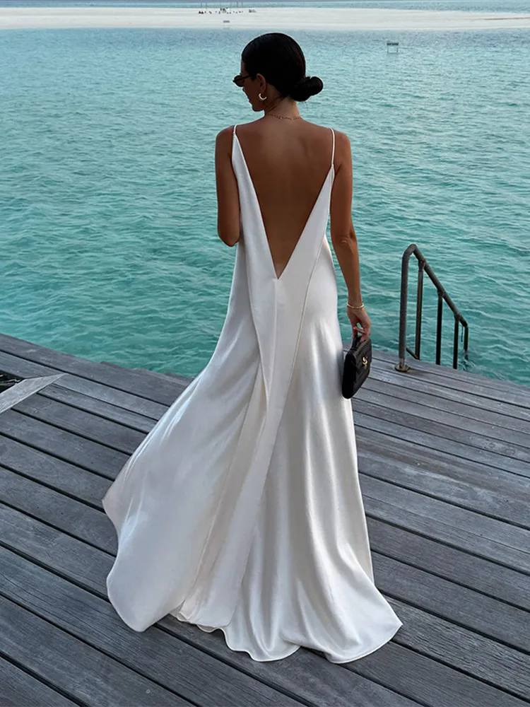 backless beach maxi dress Women's Elegant Satin V Neck Long Sleeveless High Fork Robes Vacation Vestidos 2026 New Lady Dresses gitp_ugc +Is the fabric stretchy quantity::25 betsey johnson evening dress