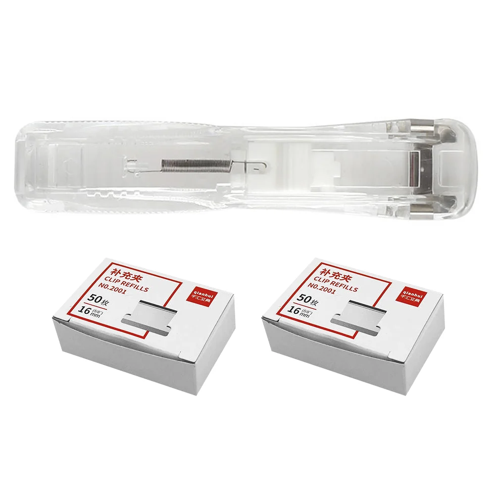 Seamless Staple Compact Stapler with Clips Binding Machine Clam Dispenser Document Clipper Plastic Paper Clamp