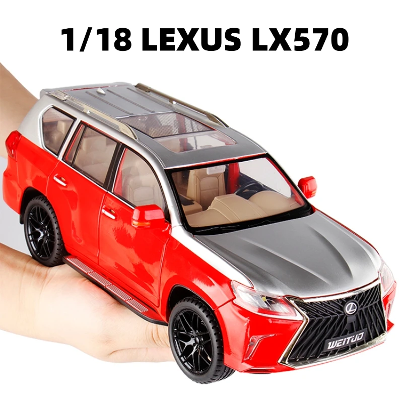 

Коллекция 1/18 года, Lexus LX570 SUV, спортивный игрушечный автомобиль, литая металлическая модель, миниатюрный задний звук, открывающиеся двери, подарок для детей