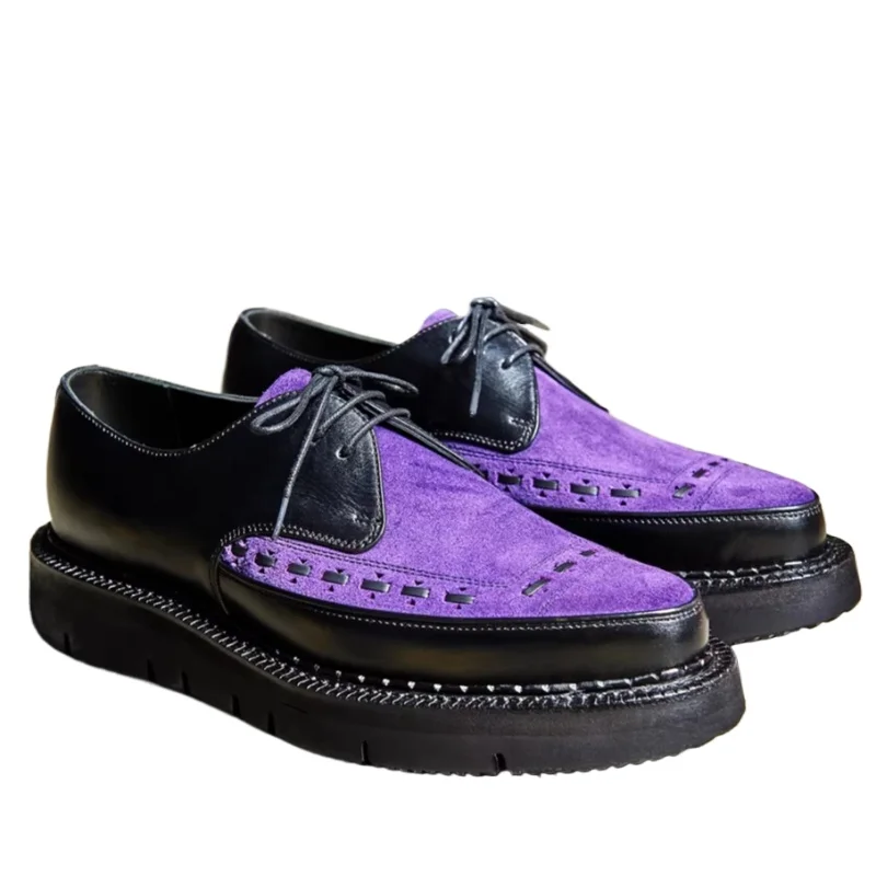 

Мужские туфли дерби в рок-стиле с заостренным носком и толстой подошвой, из британской замши и телячьей кожи, ручной пошив, дышащие, удобные, повседневные.