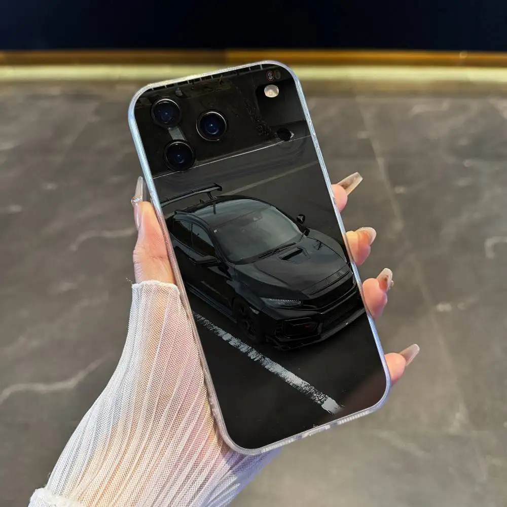 حافظة هاتف رياضية للسيارة T-Type R C-Civic لهاتف iPhone 17,16,15,14,13,12,11 Pro,Max,Plus,X,XS,XR,SE4,E غطاء ناعم شفاف صغير
