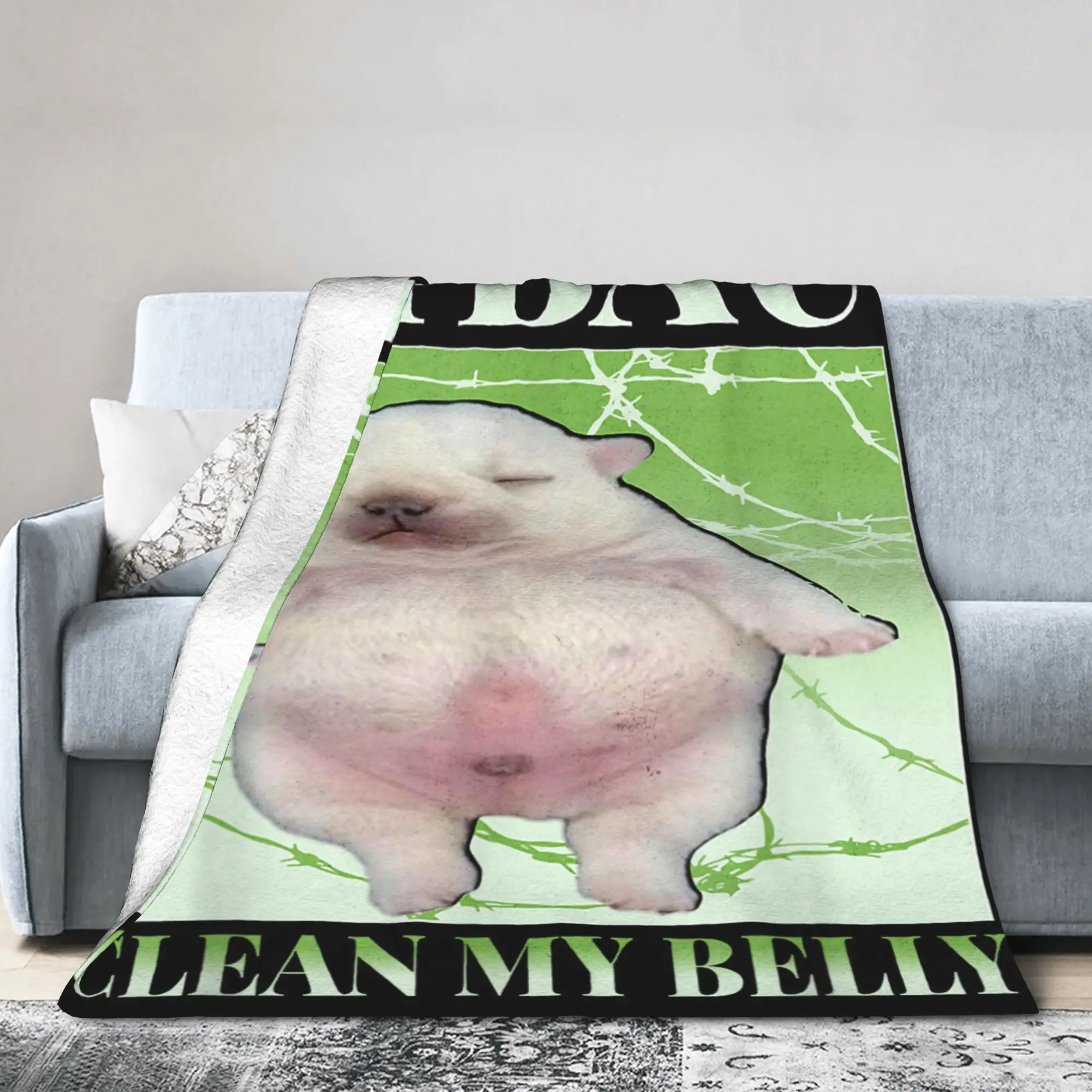 Funny pibble Meme My Belly Clean Meme Brainrot Super Warm Blanket Plush Throw Blanket Couch Chair Flannel Bedspread Bed Cover