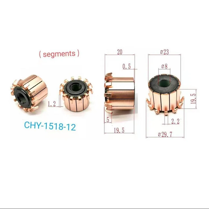 

1PC 12P Teeth Copper Hook Type Electrical Motor Commutator CHY-1518-12 8*23*19.5mm