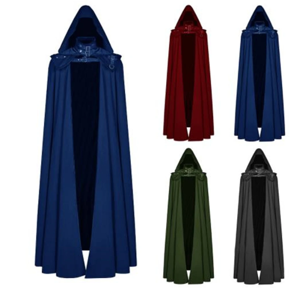 Wizard Witch Vampire Gothic Unisex Cape Hooded Stage Suit Medieval Retro Cloak Halloween Wicca Pagan Cosplay Costume S-5XL