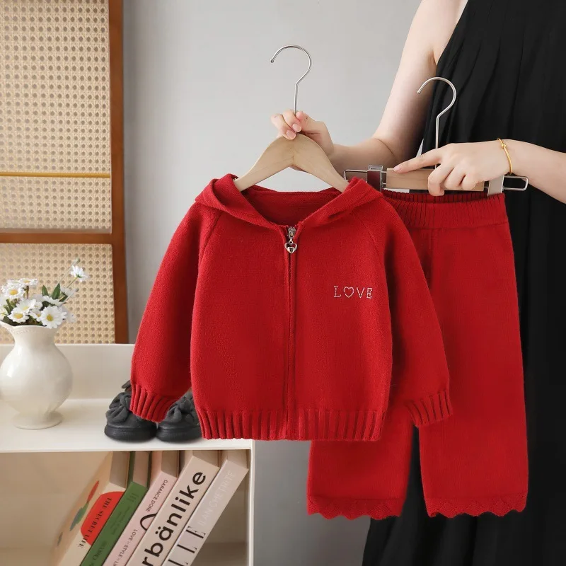 Autumn Winter Children's sweater, hat knitted sweater and Pants Set 2 to 6 Years Little Girl Casual Girls' sweater Two-piece set