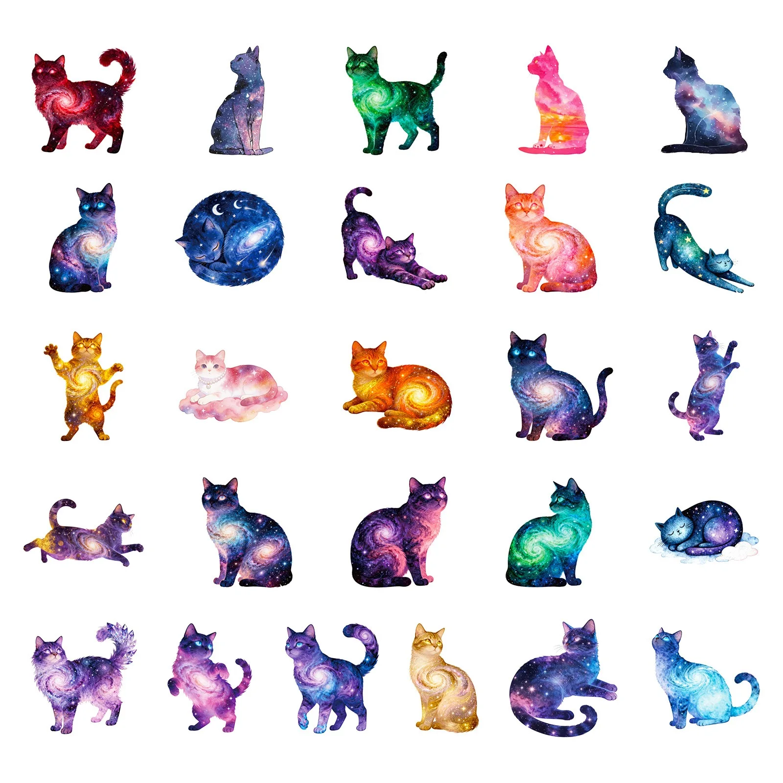 56pcs Cool Starry Sky Cats Stickers Cartoon Decals DIY Fridge Bike Phone Notebook Stationary Waterproof Cute Kids Sticker Toys