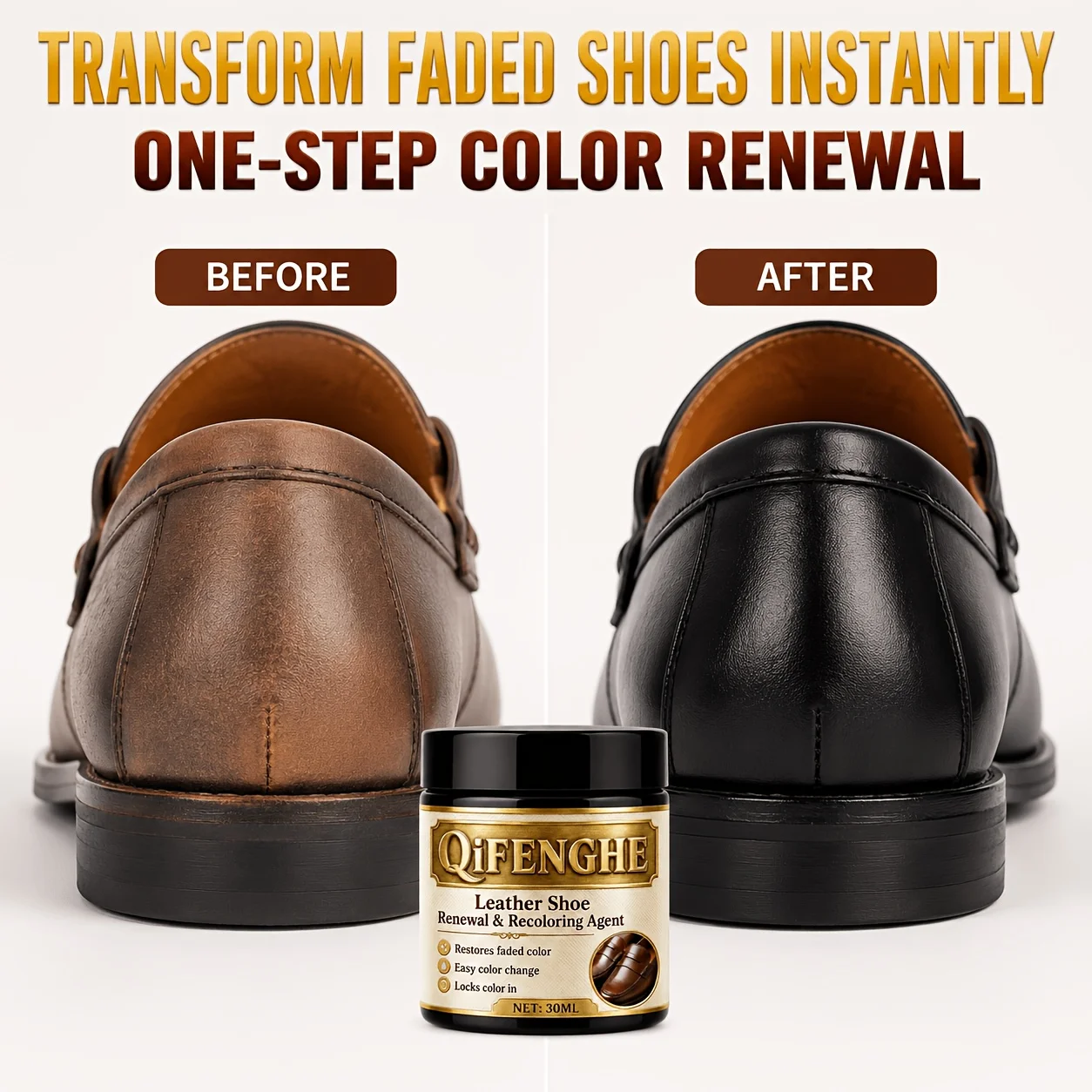 Leather Shoe Renewal Recoloring Polish Dye Cream 1.01oz Portable Applicator Sponge Bottle Restores Faded Color Easy Color Change view 2