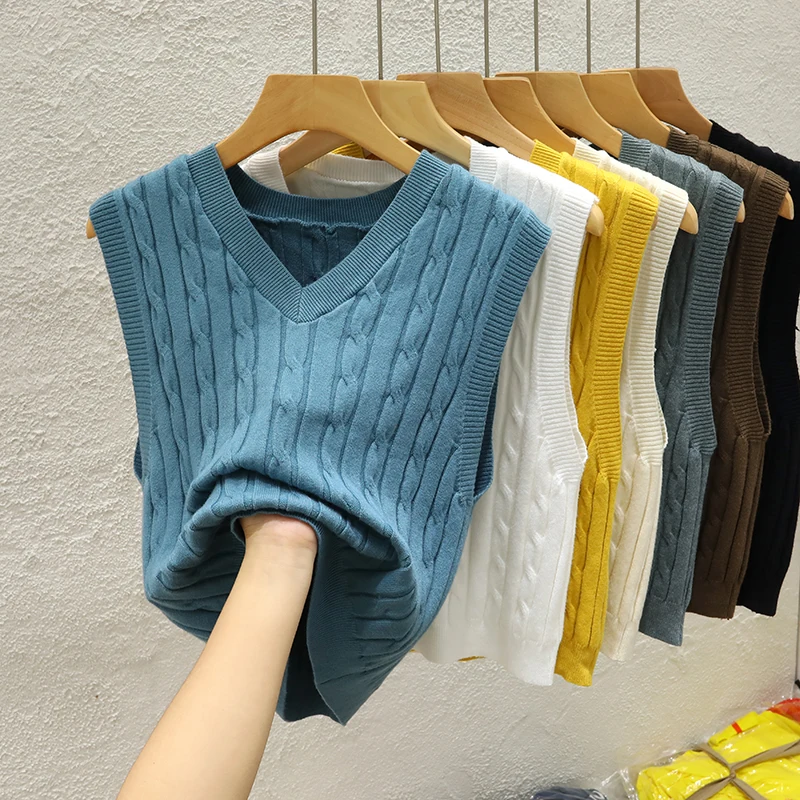 

Sueters De Mujer Fashion White Black V-Neck Knitted Women Sweater Vest Sleeveless Knit Sweater Vest Women Tops Outerwears Q1006