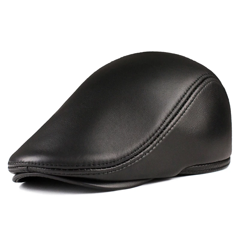 

Men's outdoor leather hat winter Berets male warm Ear protection cap 100% genuine leather dad hat wholesale Leisure