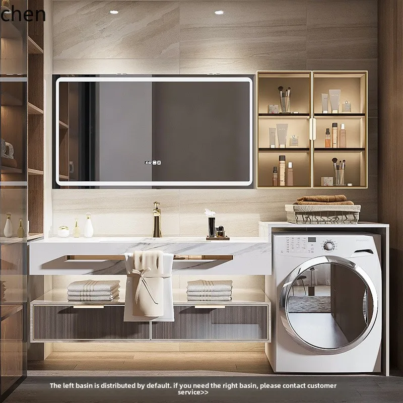 

WL light luxury wash basin bathroom integrated washing machine balcony basin small apartment combination solid wood wash