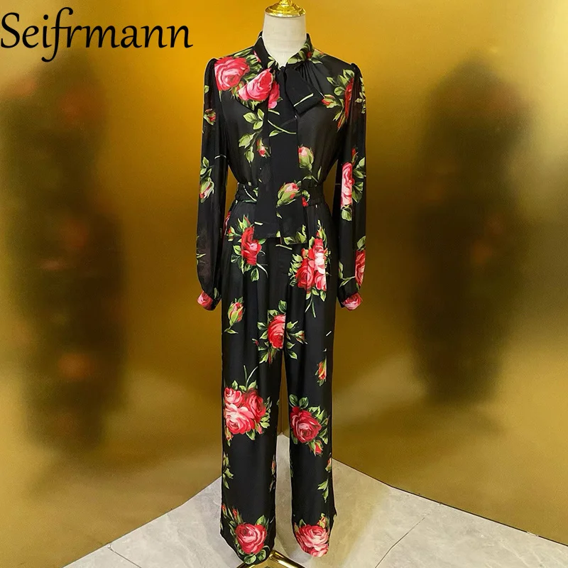 

Новый женский костюм Seifrmann: летний комплект из 2 предметов – приталенный топ с длинными рукавами на одной пуговице и шнуровкой + повседневные брюки с принтом из шелка