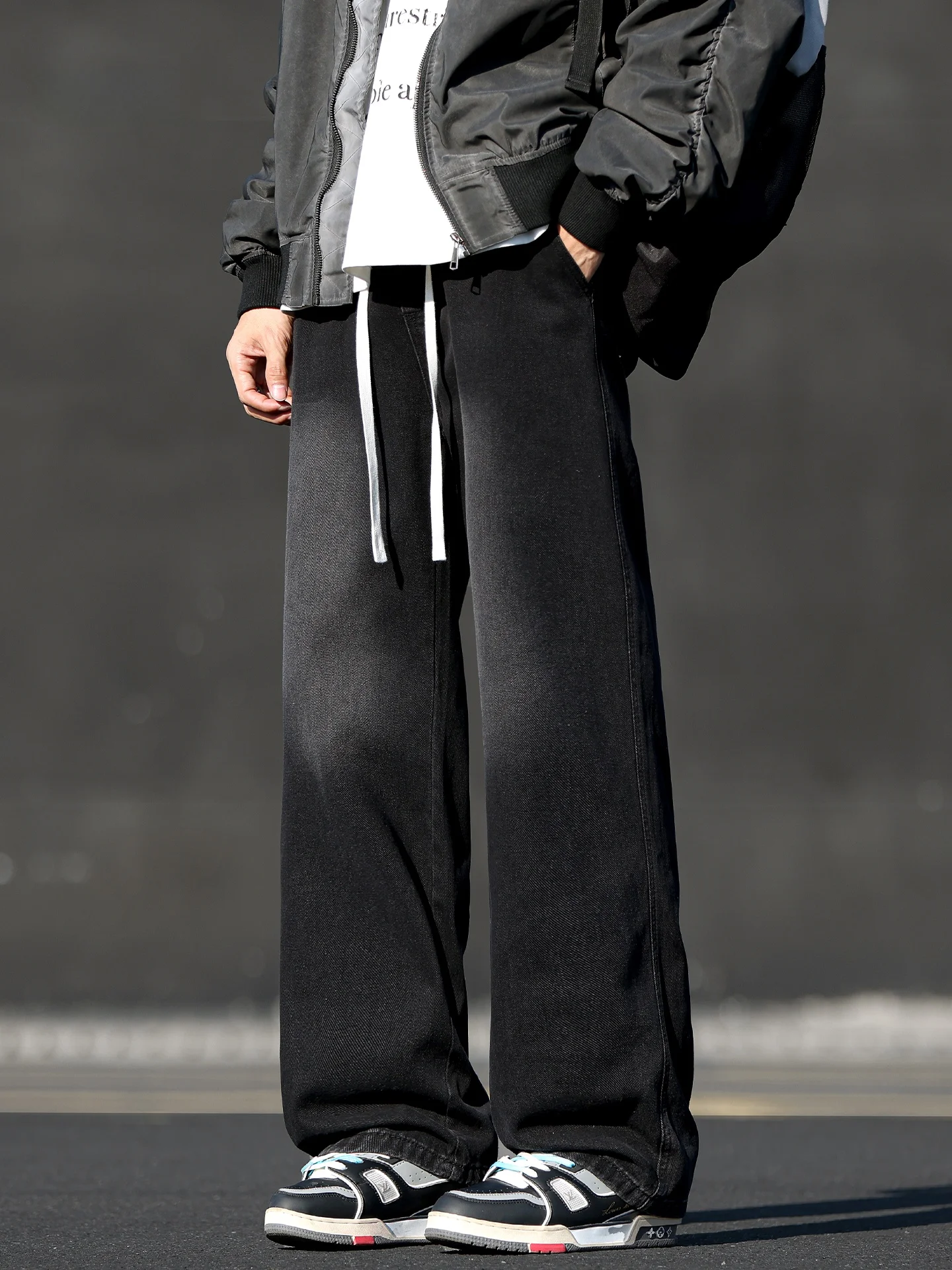 

Американские винтажные джинсы прямого кроя для мужчин, с эластичным поясом, из вельвета, свободные, широкие, длинные брюки