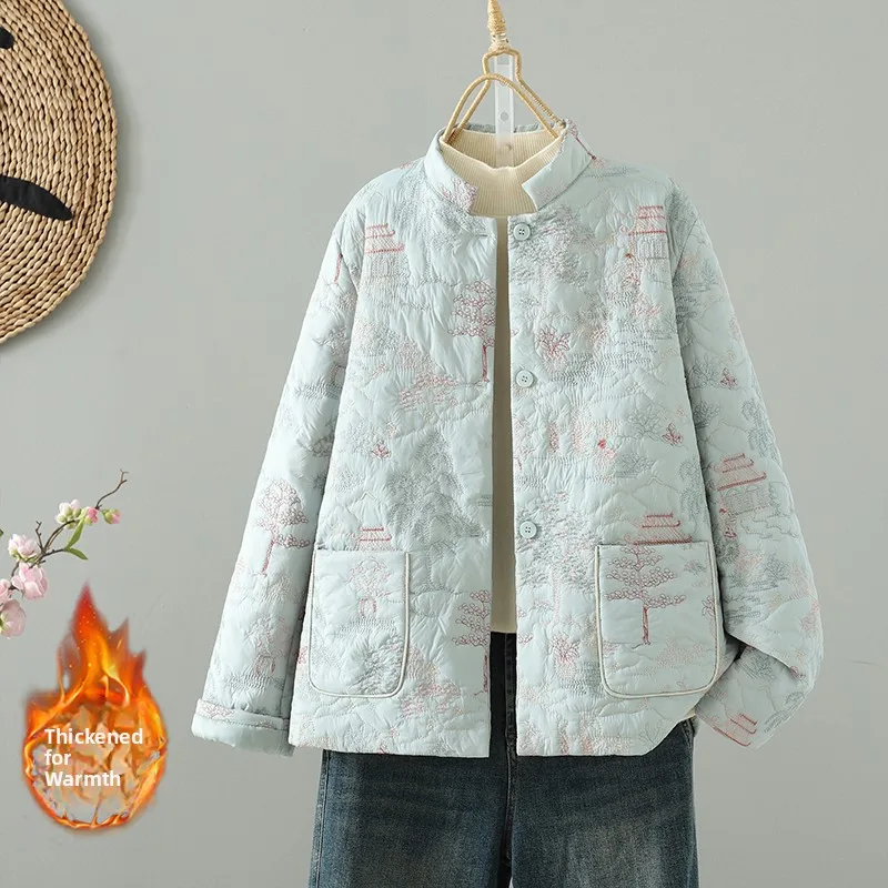 

Elegant Embroidered Cotton Jacket Lightweight New Chinese Style Women's Outerwear Comfortable Loose Fit Long Sleeve Autumn