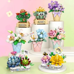 Building Blocks Flower Pot Building Blocks Simulated Plant Bouquet Assembled Mini Bricks Children's Toys Boys and Girls Gifts