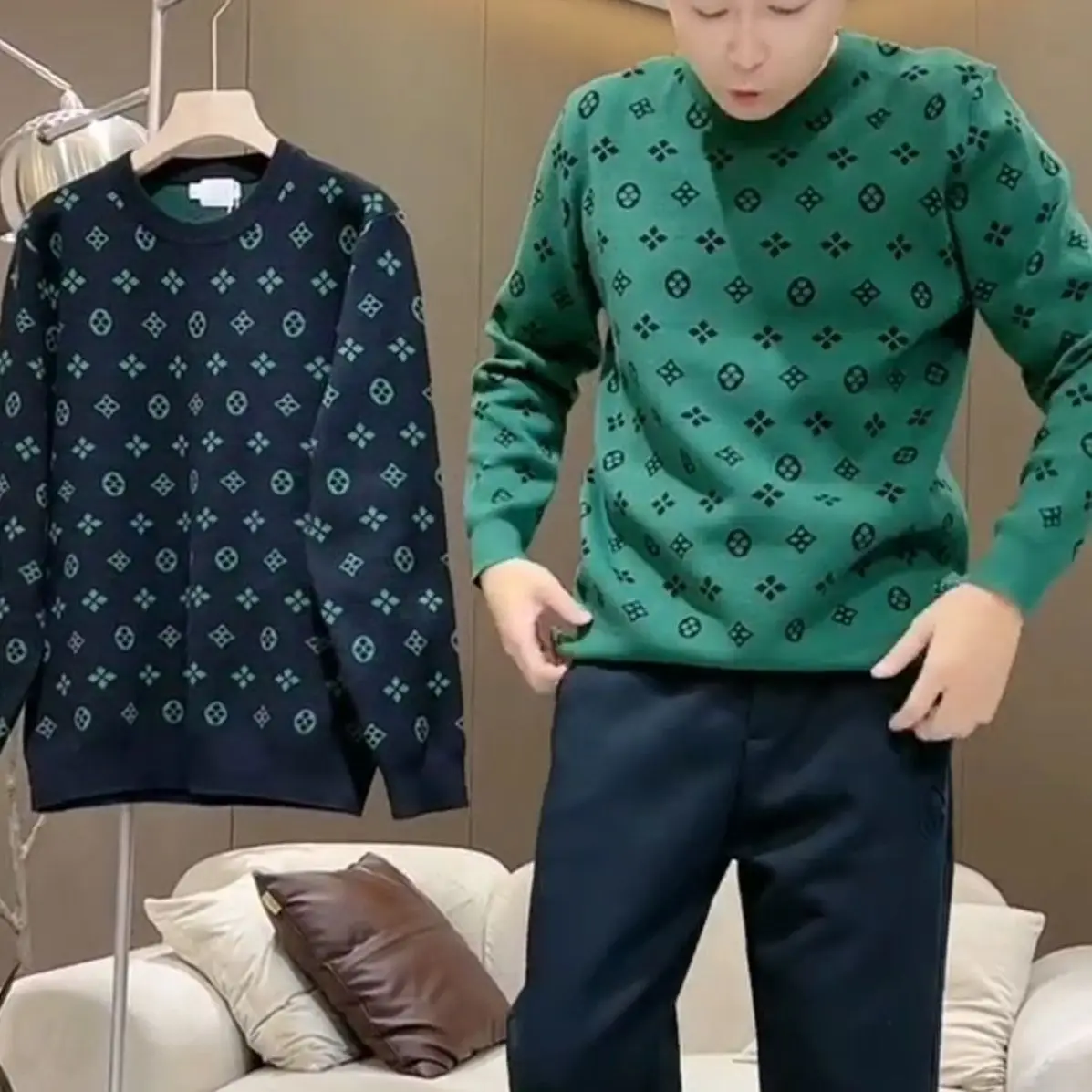 Thickened sweater men's trend autumn and winter new handsome fashion high-end Korean version long-sleeved knitted sweater