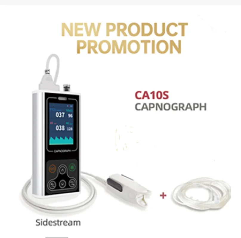 

Contec CA10S Capnograph with Spo2 Probe Respiration Pulse Visual and Audible Alarm Limits Breathing Tube