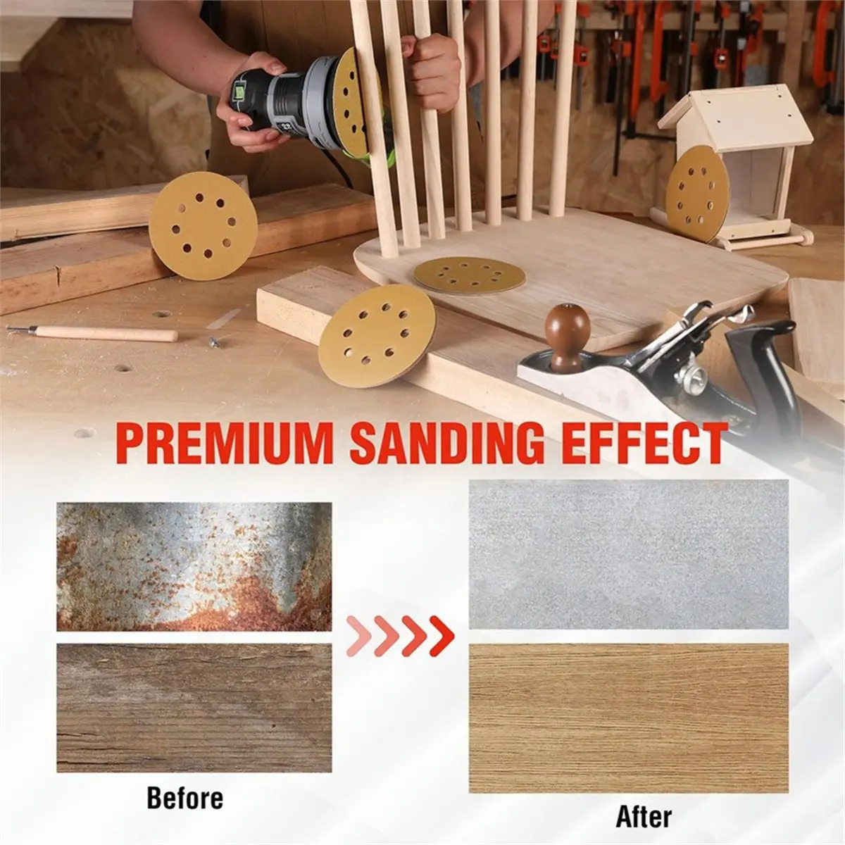 50-Piece Sanding Discs Set for Random Orbital Sander, Assorted Grits for Wood & Metal 150