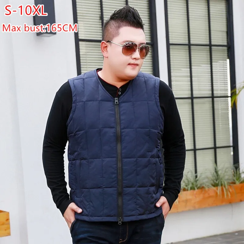 Autumn Winter 10XL 9XL 8XL Warm Basic White Duck Down Vest Men Sleeveless Lightweight Waistcoat Plus Size V-neck Parkas Dad Gift