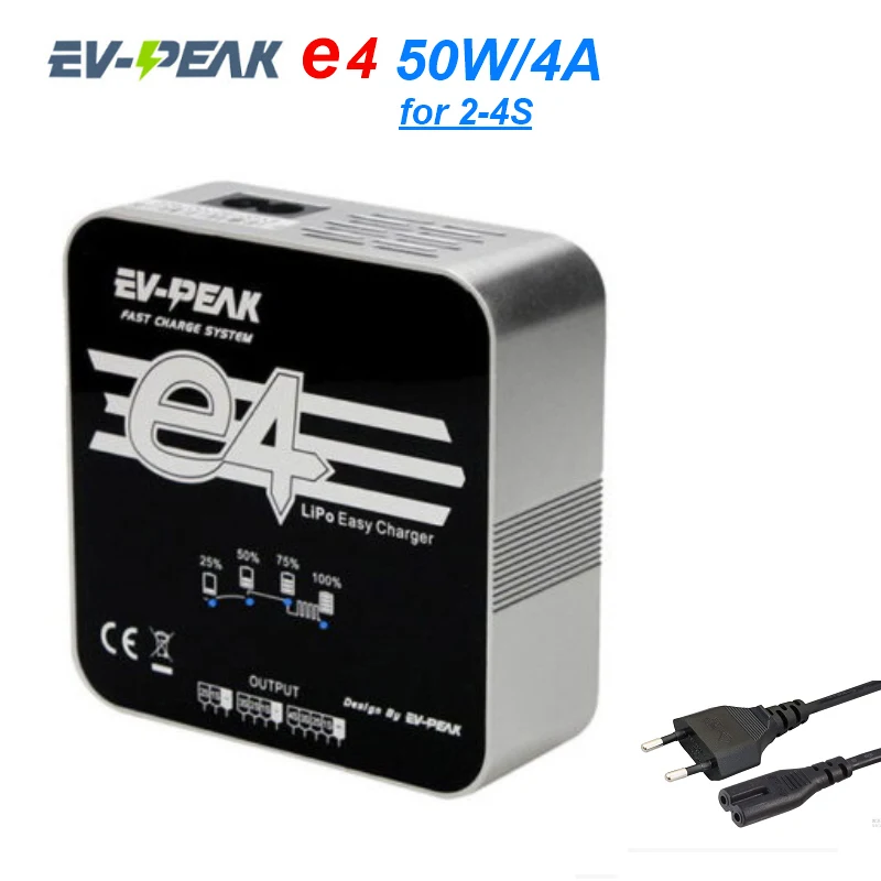 EV PEAK E4 50W 4A Smart Balance Charger AC 110-240V Input For 2-4S Lipo