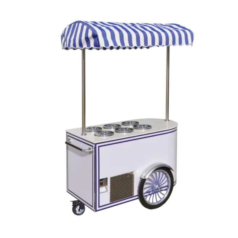 Italian Gelato Bike Ice Cream Cart Mobile Push Popsicle Showcase Freezer Vending Outdoor Sale Support Custom