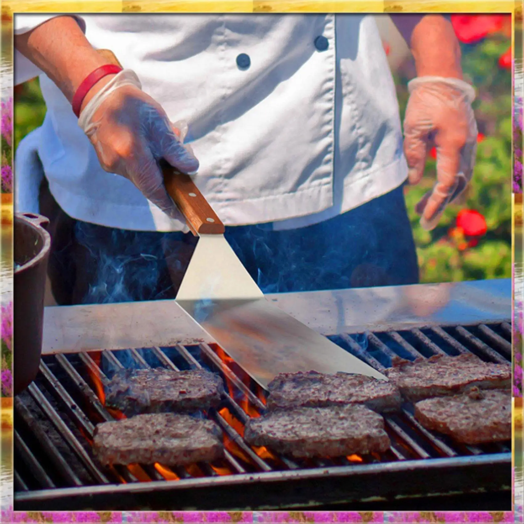 【AB07 Price 】Stainless Steel Burger Spatula,Square Spatula Cooking Scraper Hamburger Turner With Wooden Handle For Barbecue, Ste