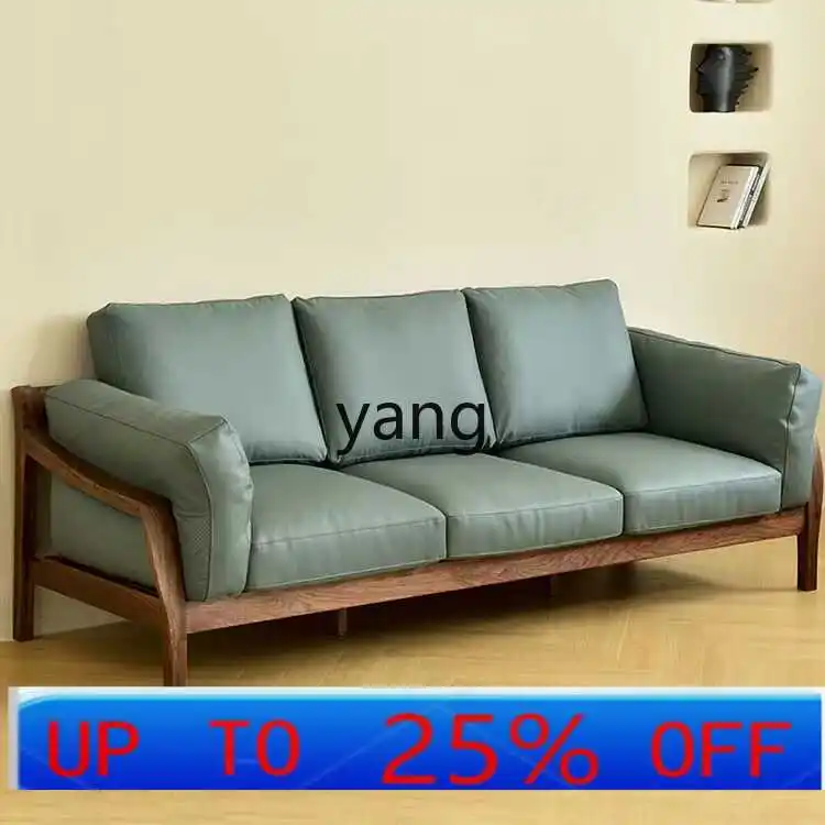 

YJQ Черный ореховый диван, тканевый диван, кожаный диван на трех человек