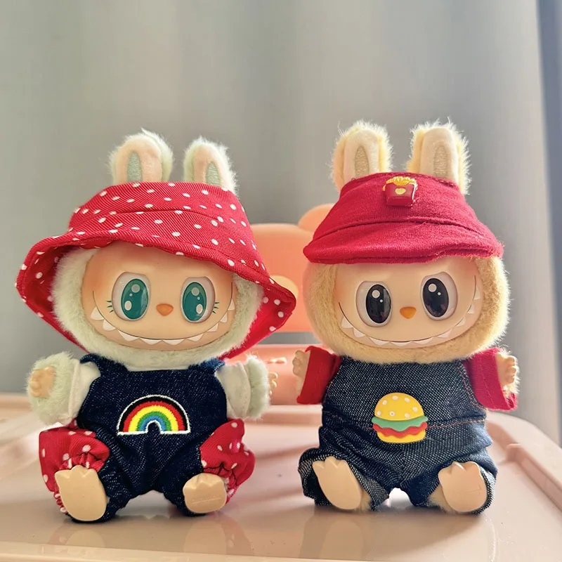 

(No doll) 15-17cm Labubu idol doll rainbow jumpsuit clothing DIY accessories cute mini plush hamburger clothing accessories
