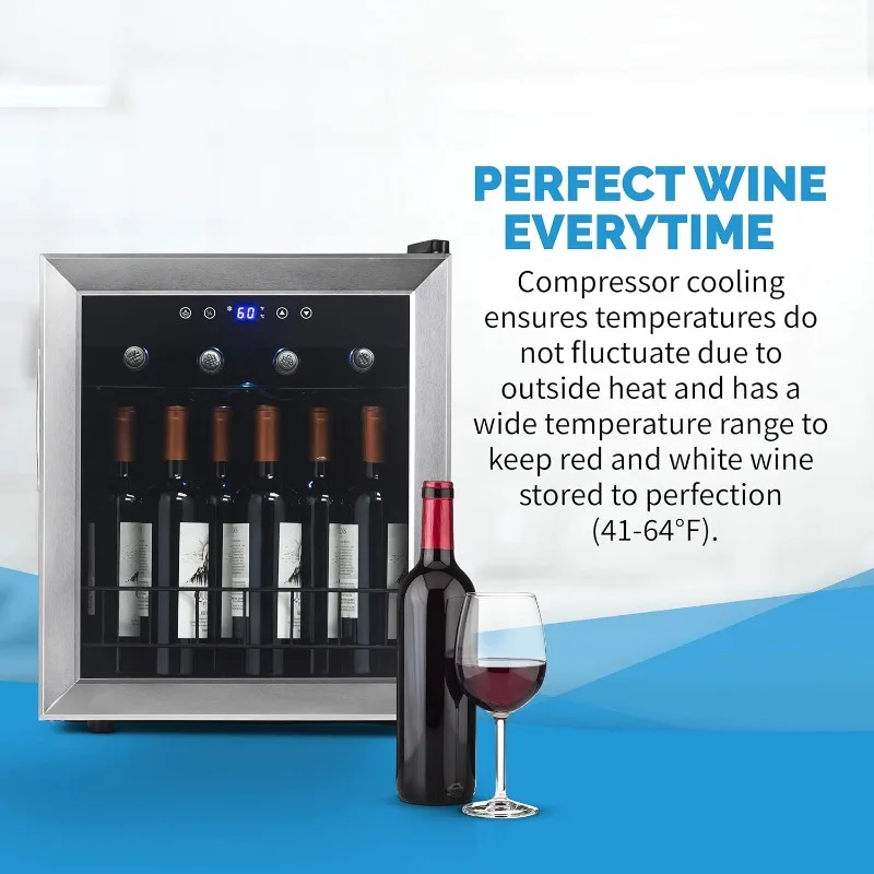 Wine Cooler and Refrigerator | 23 Bottle Capacity | Freestanding/Built-in Countertop Wine Cellar with UV Protected Glass Door