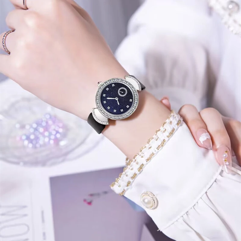 DUGARY Fashion quartz watch blue for women 33mm Waterproof luminous crystal brand Wristwatch Japanese movement clock new