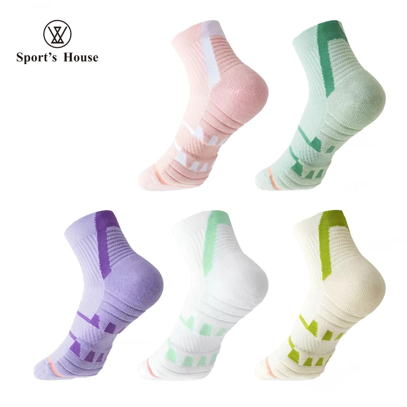 SPORT\'S HOUSE Hiking socks for women Towel bottom moisture absorption breathable non-slip high elastic ribbed sports socks