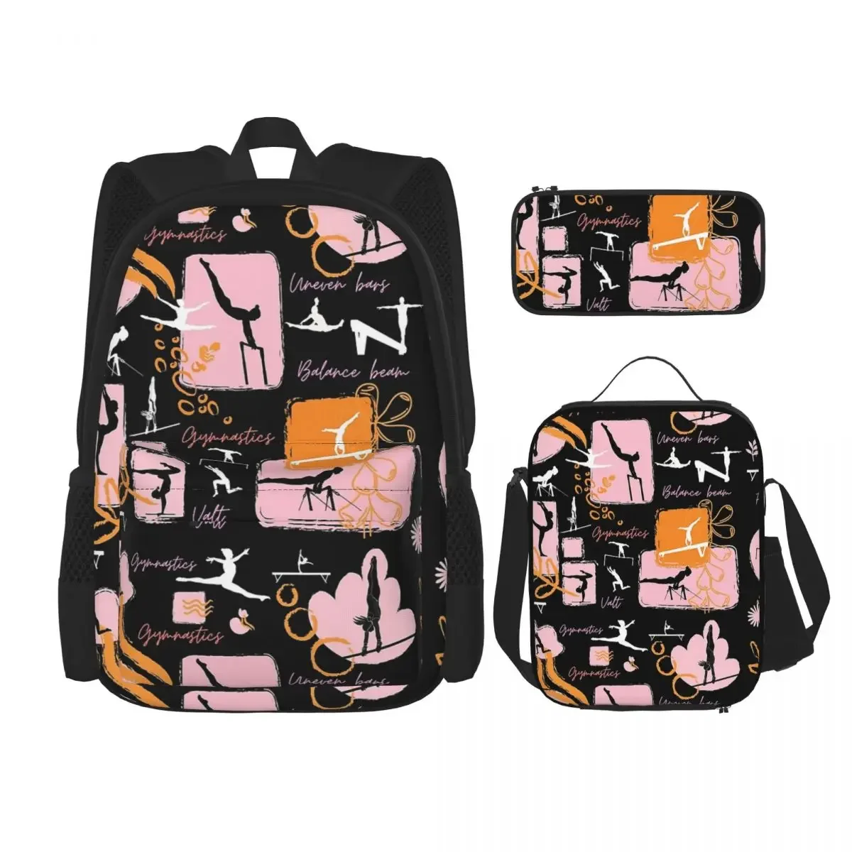 Artistic Gymnastics Print Backpacks Boys Girls Bookbag Children School Bags Cartoon Rucksack Lunch Bag Pen Bag Three-Piece Set