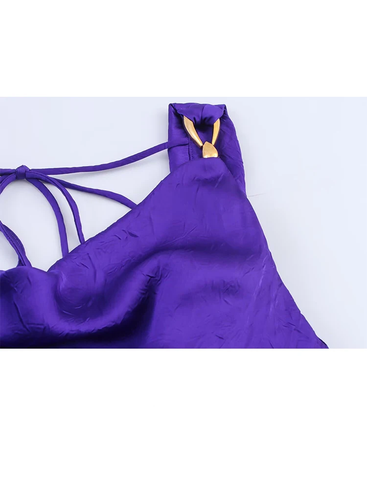 여성용 신상 섹시 백리스 언더웨어 미디 슬리브리스 드레스 여성 우아한 실크 새틴 텍스처 슬림 레이스업 롱 드레스