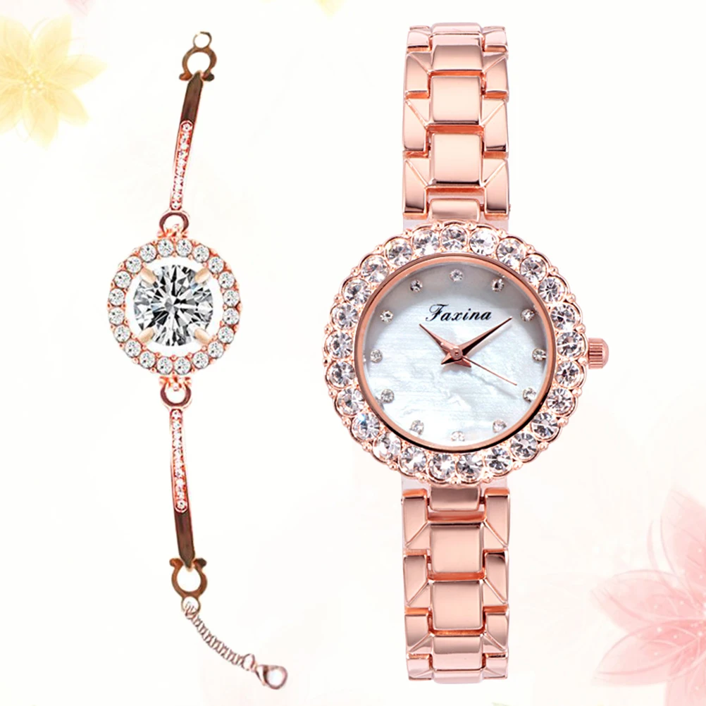

2 pcs Women Zircon Fashion Zircon Watch For Women Analog Bracelet Watch Bracelet Fashion Quartz Wristwatch Gift