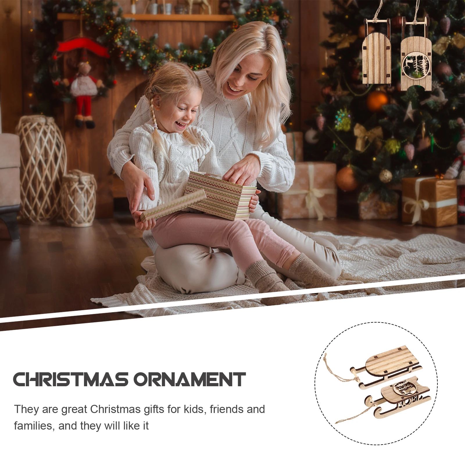 

12pcs Wooden Sleigh Pendants Unpainted Rustic Holiday Sled Christmas Tree Ornament For Xmas Gift Wood Craft Sled Decor