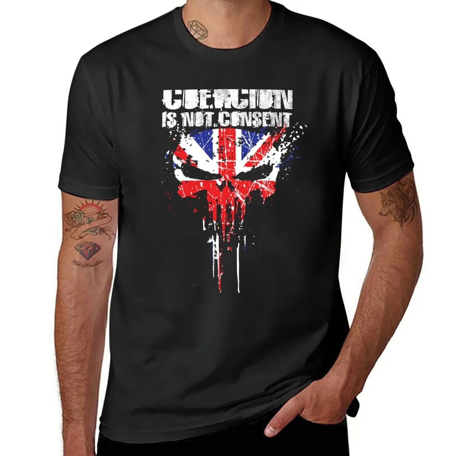 New Coercion Is Not Consent | UK Flag on Skull T-Shirt graphic t shirt sweat shirts aesthetic clothes mens t shirt