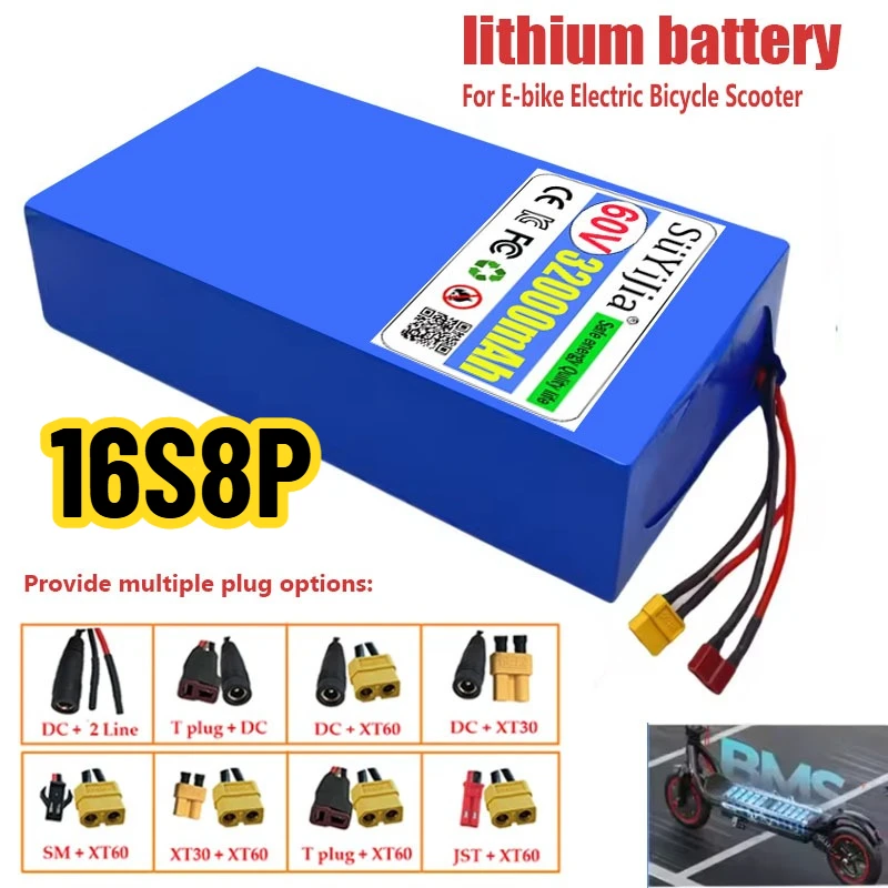 New 60V 32Ah Battery 16S8P 3000W 67.2V Lithium Battery with Built-in BMS High-power Lithium-ion Battery Pack