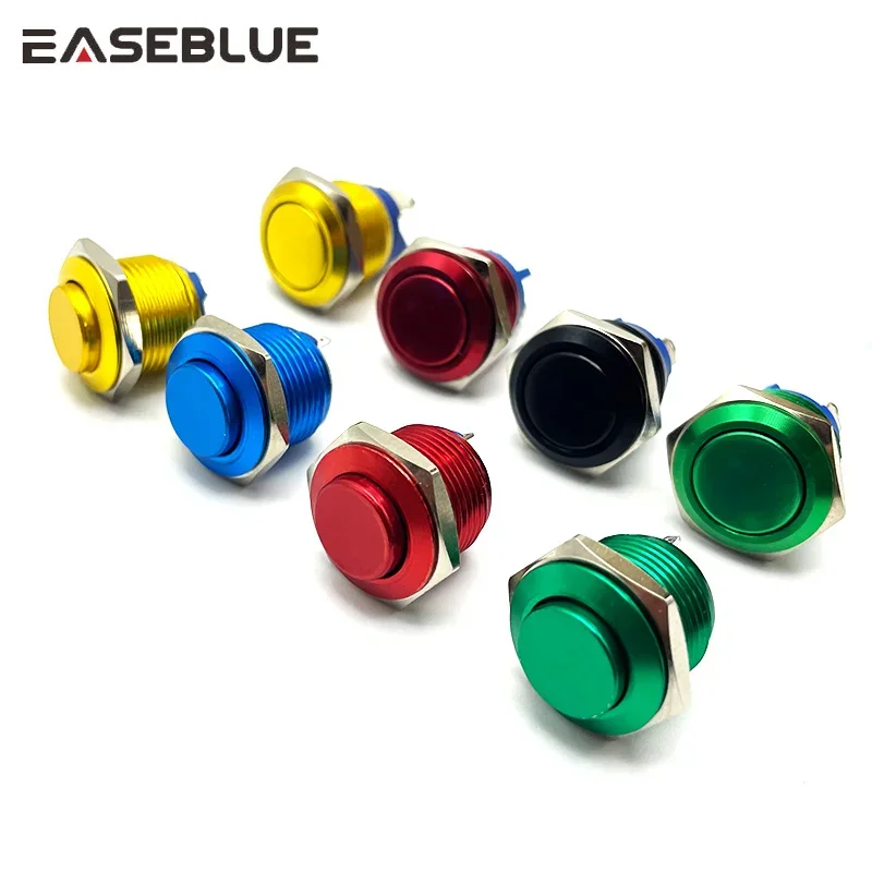 22mm metal Push Button Switch Momentary Self Reset /latching Oxidation Red Yellow Blue Green BlackﾠScrew pins Feet high flat bal