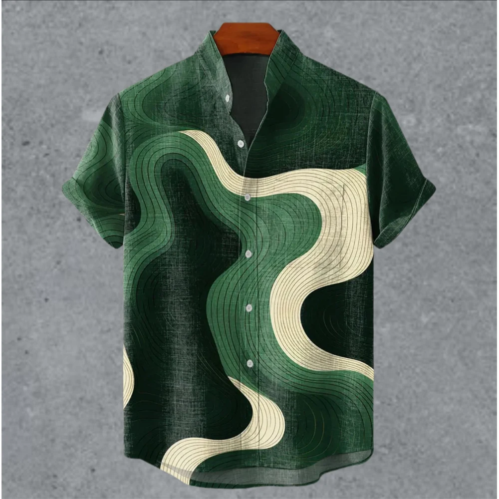 Men's Irregular Pattern Printed Short-Sleeved Shirt Street Trend Casual Retro Collar Printed Short Sleeved Comfortable Top Shirt