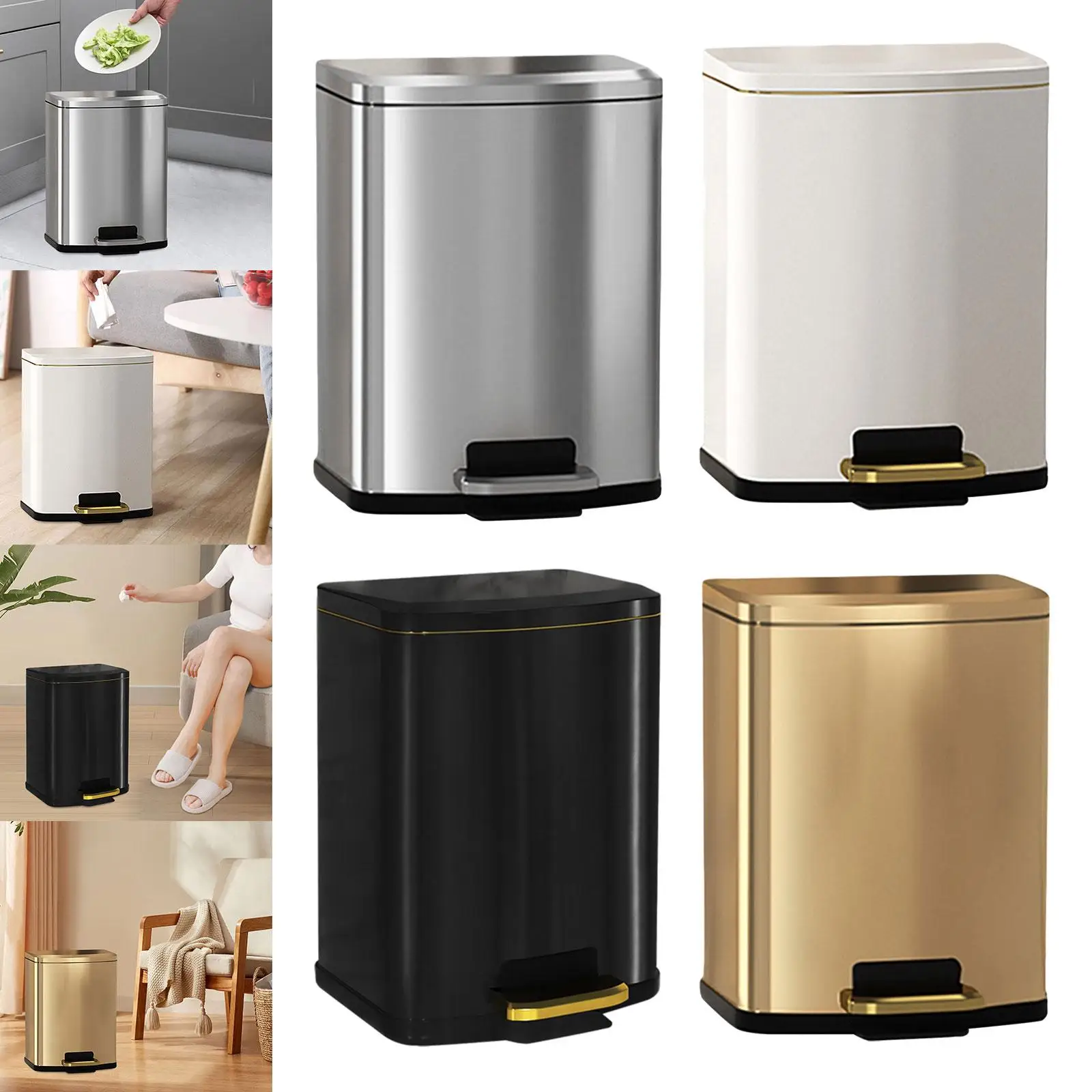 Step on Trash Can 9L Trendy Foot Pedal Garbage Bin for Office Dorm Farmhouse