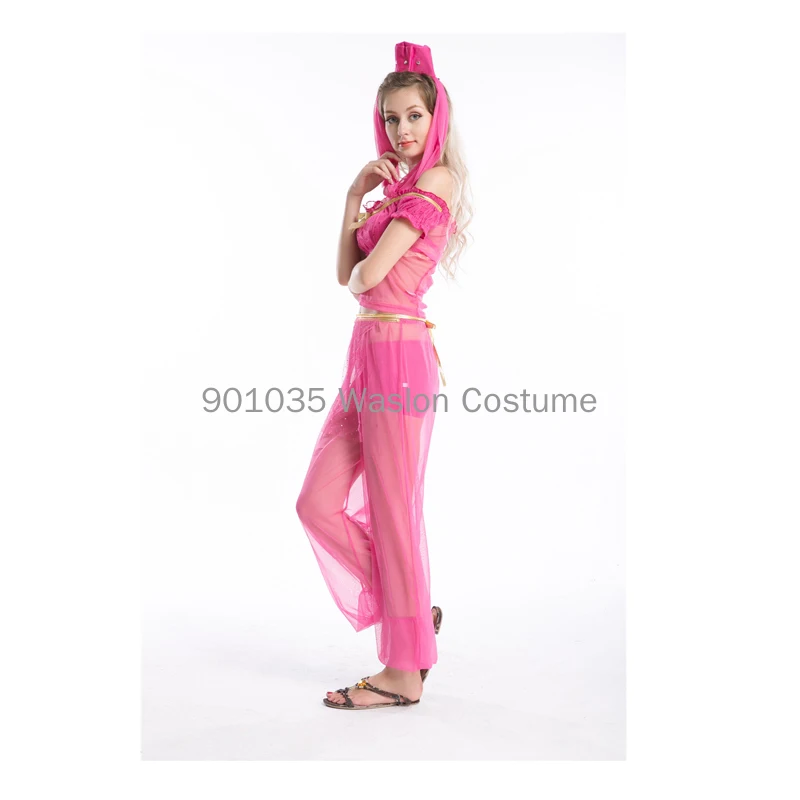 S-3XL Ladies Princess Jasmine Pink Belly Dancer India Arabian Fancy Dress Costume