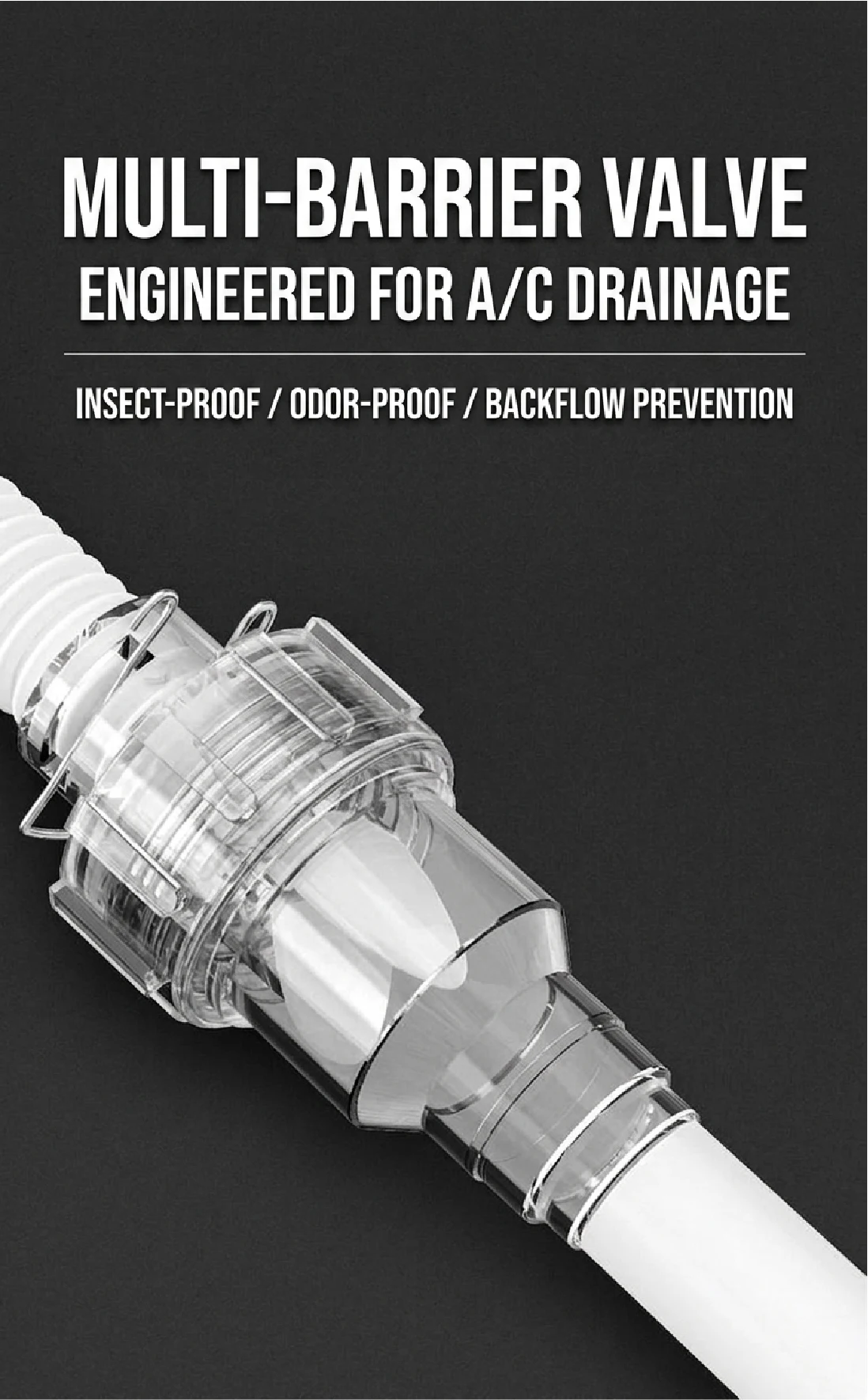 Électrovanne HVAC Condensate Drain Valve 3 Way Design Anti Backflow Anti Insect Odor Prevention Check Valve for Air Conditioner Drain Pipe Pneumatique — détail 3
