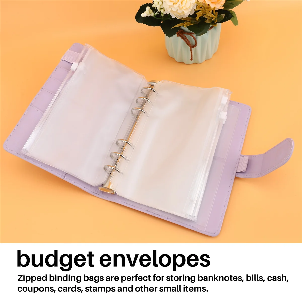 

ADP-14 Binder Bags A6 with Leather Binder Cover, 6 Rings Budget Binder with Cash Envelope, Money Saving Binder ()