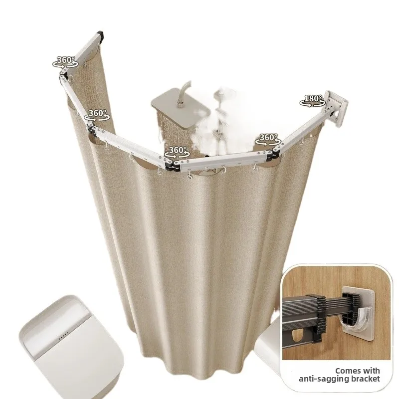 Bathroom folding drying rack shower curtain, foldable wet and dry toilet separation bath invisible waterproof shower partition