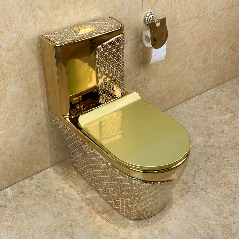 Luxury Gold Colored Siphon Style Water Toilet, Elegant Gold Toilet for Bathroom Decor, Integrated Style Ceramic Toilet YX650LK