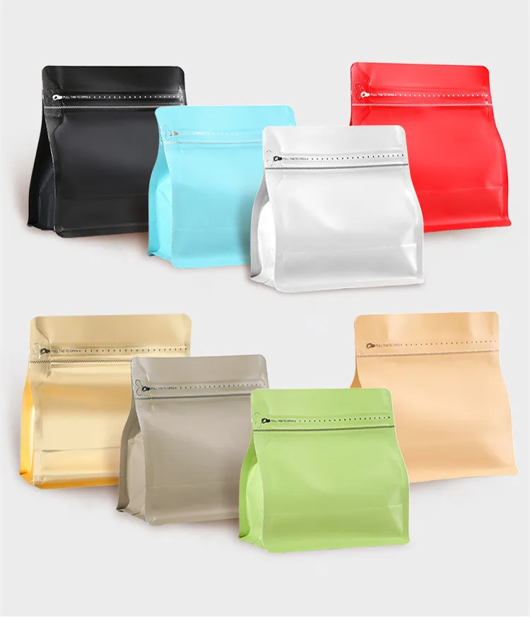 

50pcs Magic Cube Coffee Bean Ziplock Bag, Bottom Self-Standing Aluminum Foil/Kraft Paper Matte Colored Chocolate Ball Pouch