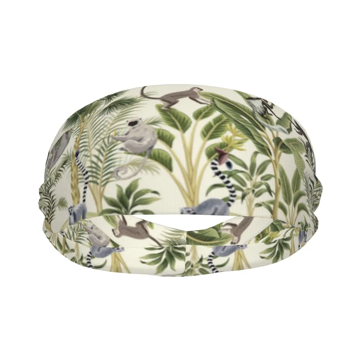 Tropical Vintage Botanical Landscape Sloth Monkey Lemur Elastic Hair Band Yoga Headband Makeup Hair Hoop Headwrap