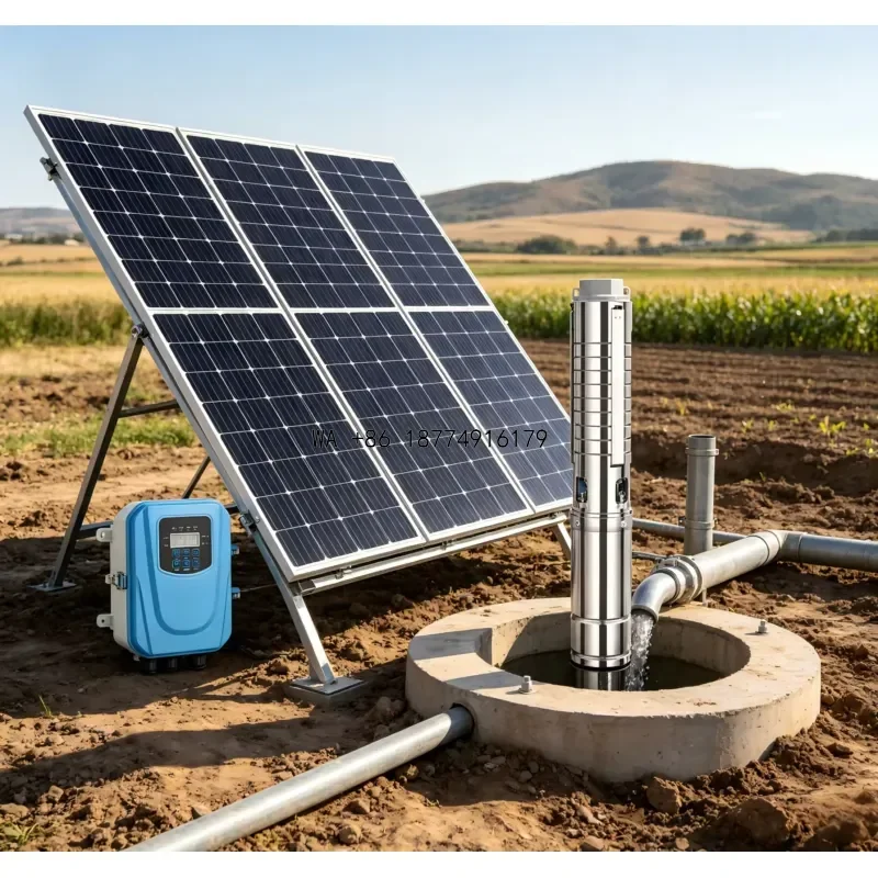 wmwmnu Custom Solar Borehole Water Pump Stainless MPPT Submersible for Rural Farm Irrigation Off-Grid No Electricity Areas